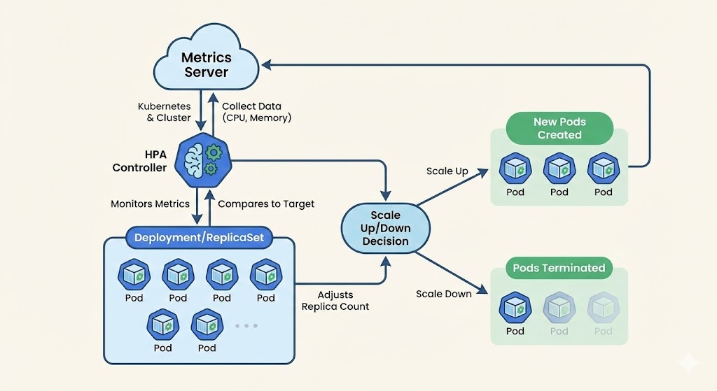 Schéma de l'autoscalling kubernetes avec HPA